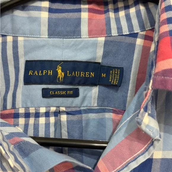POLO RALPH LAUREN Men/Women CHECKED BUTTON UP SHIRT PINK/BLUE - Picture 3 of 5
